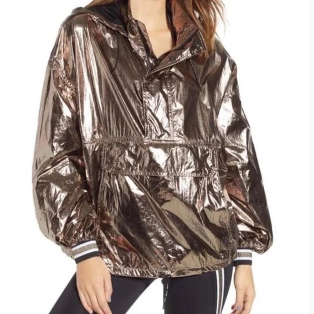 Ivy Park Womens Half Zip Hoodie Pullover S Bronze Metallic Futuristic Streetwear